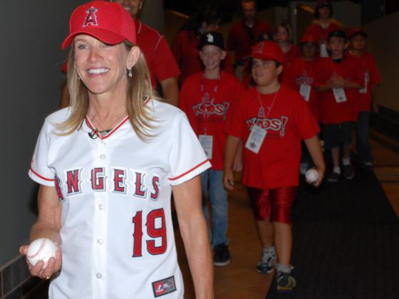 Jill tosses the first pitch